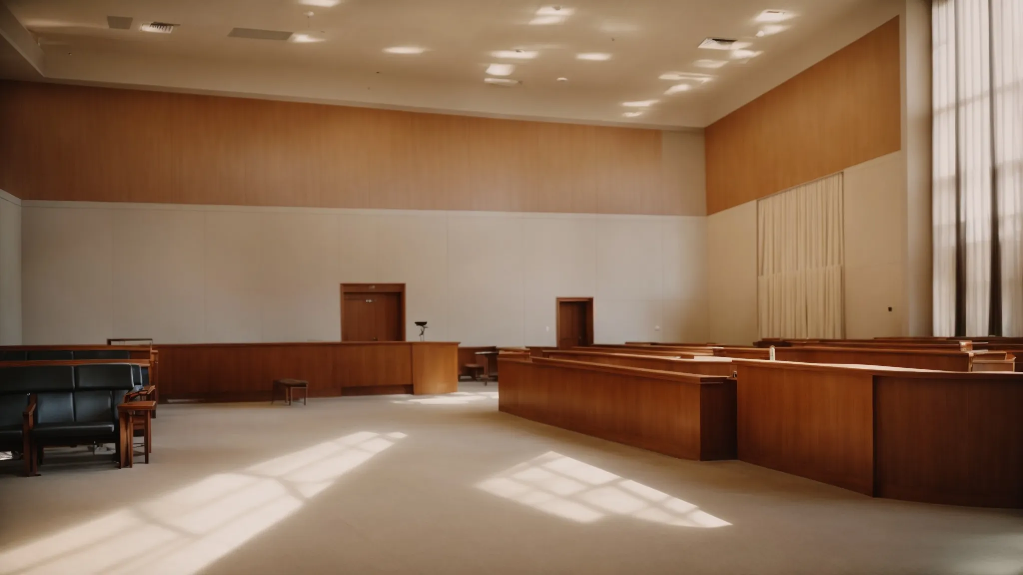 a courtroom in arizona stands empty, basking in the morning light, symbolizing the hope of a fresh start through record set aside services.