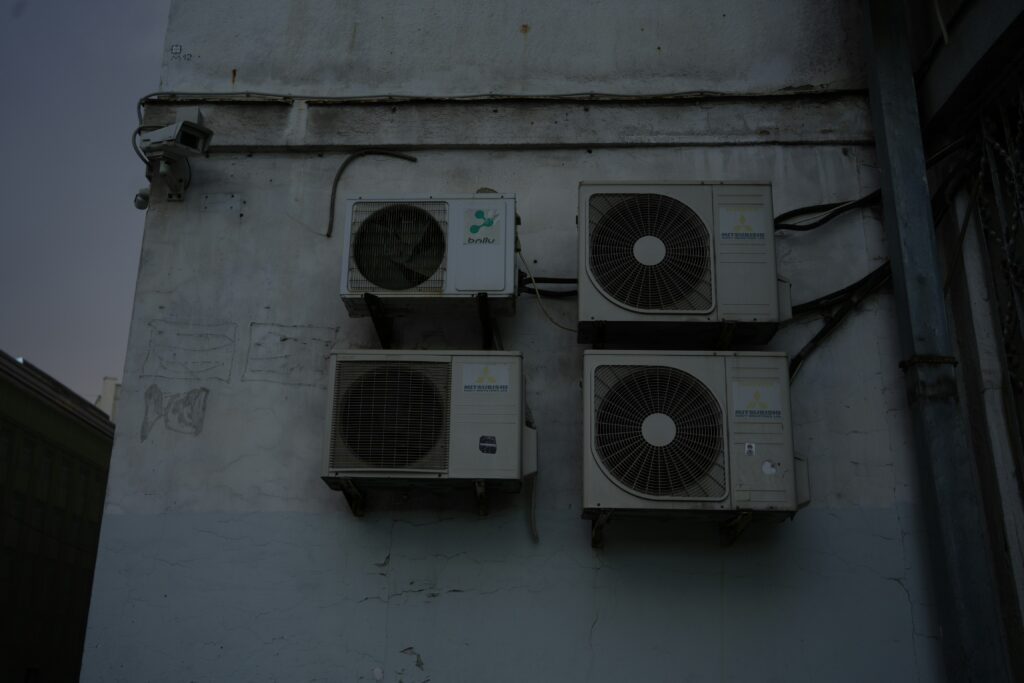 a group of fans on a wall