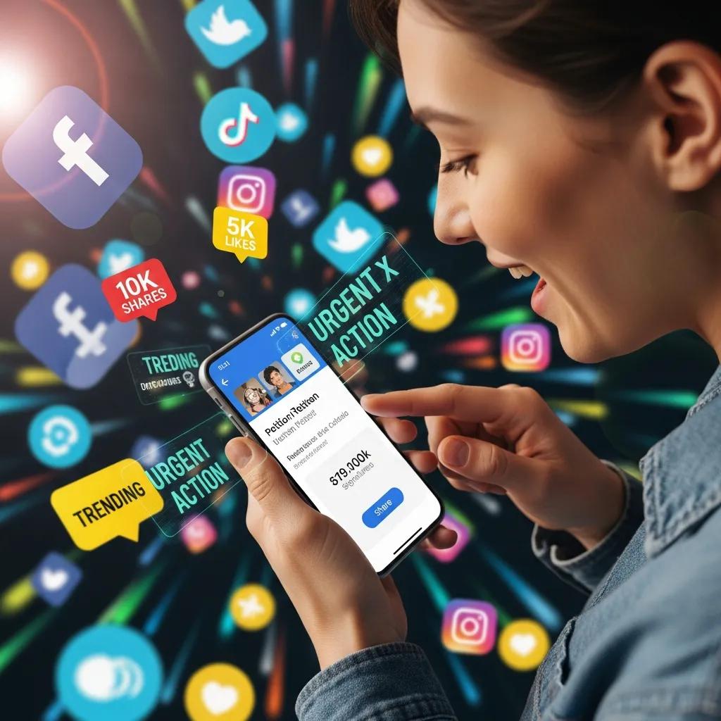 Person sharing a digital petition on social media, emphasizing the importance of online promotion for advocacy