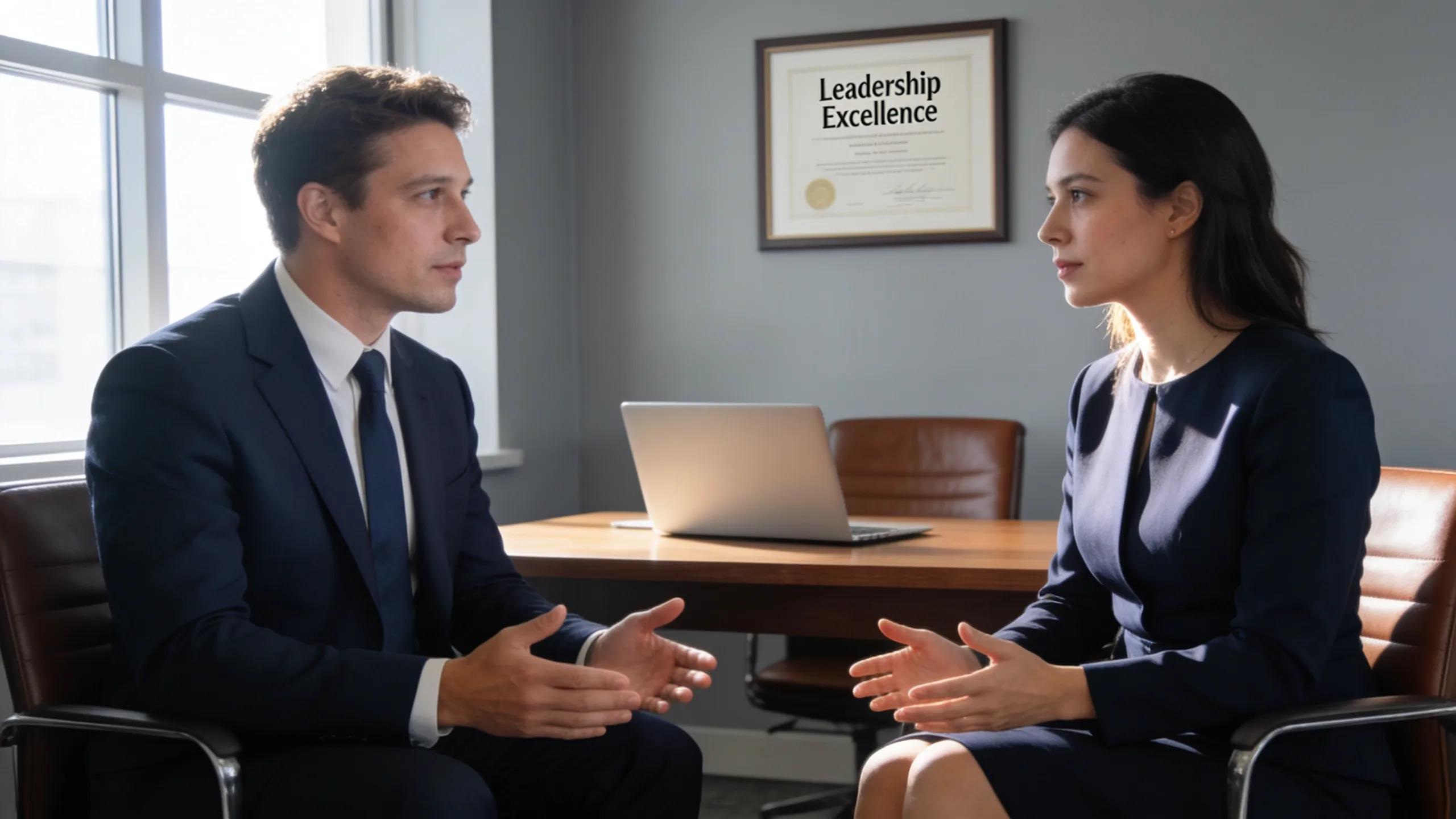 Two professionals engaging in a respectful conversation, illustrating a professional and authoritative tone in complaint letters